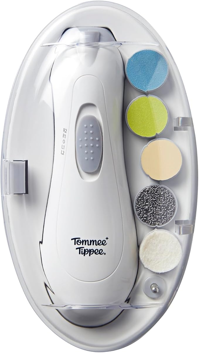 Tommee Tippee Electric Baby Nail File, with Six Filing Heads for Baby and Adult Use, Infant Nail Clipper with LED Light and Adjustable Speed and Direction Settings