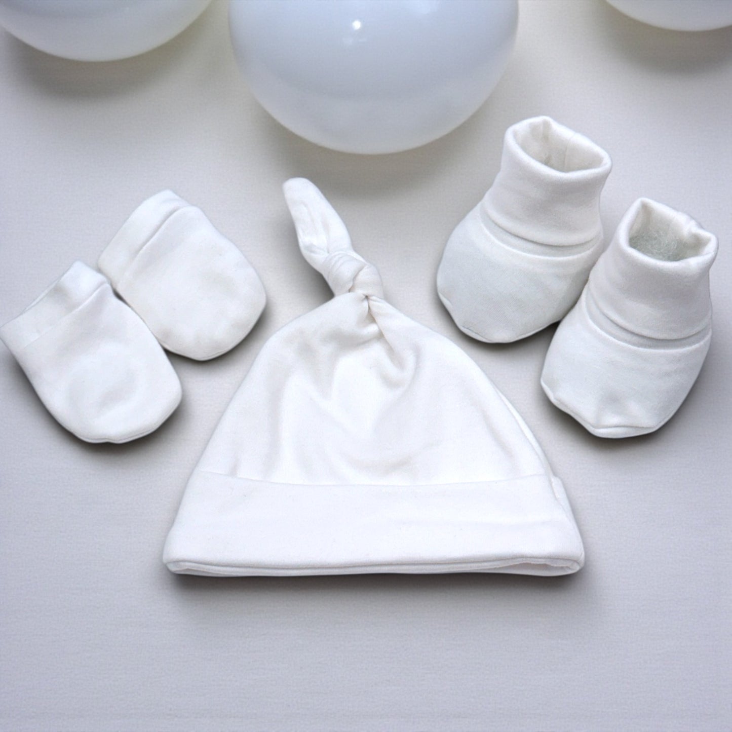 Cap, Mittens and Booties Set - White