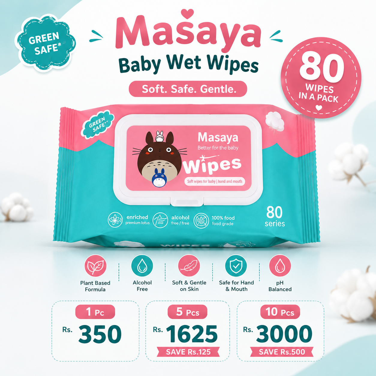 Masaya Baby Wet Wipes - 80Wipes