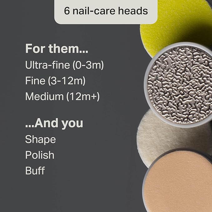 Tommee Tippee Electric Baby Nail File, with Six Filing Heads for Baby and Adult Use, Infant Nail Clipper with LED Light and Adjustable Speed and Direction Settings