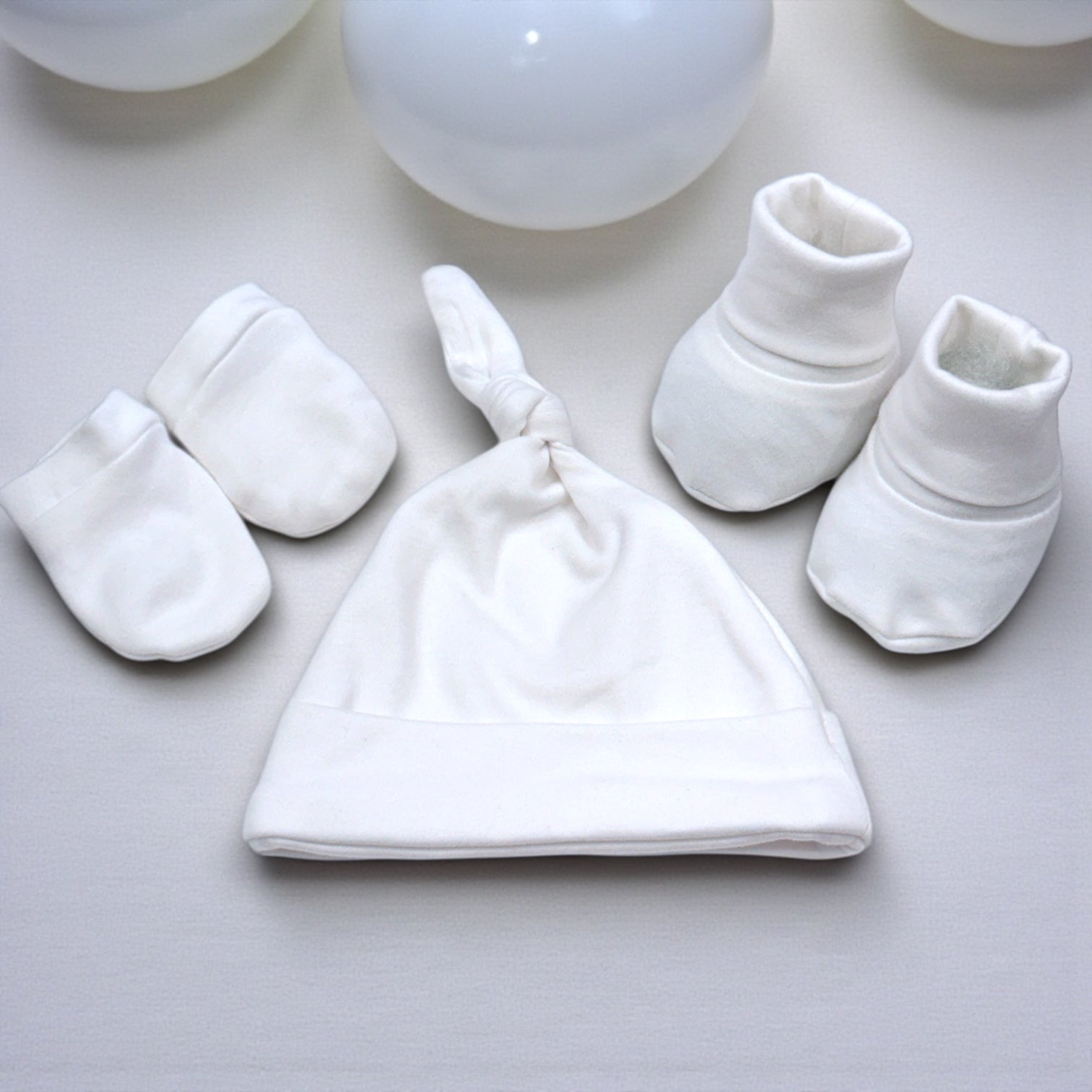 Cap, Mittens and Booties Set - White