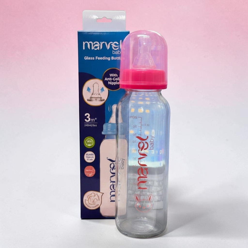 Glass Feeding Bottle 240ml- Marvel