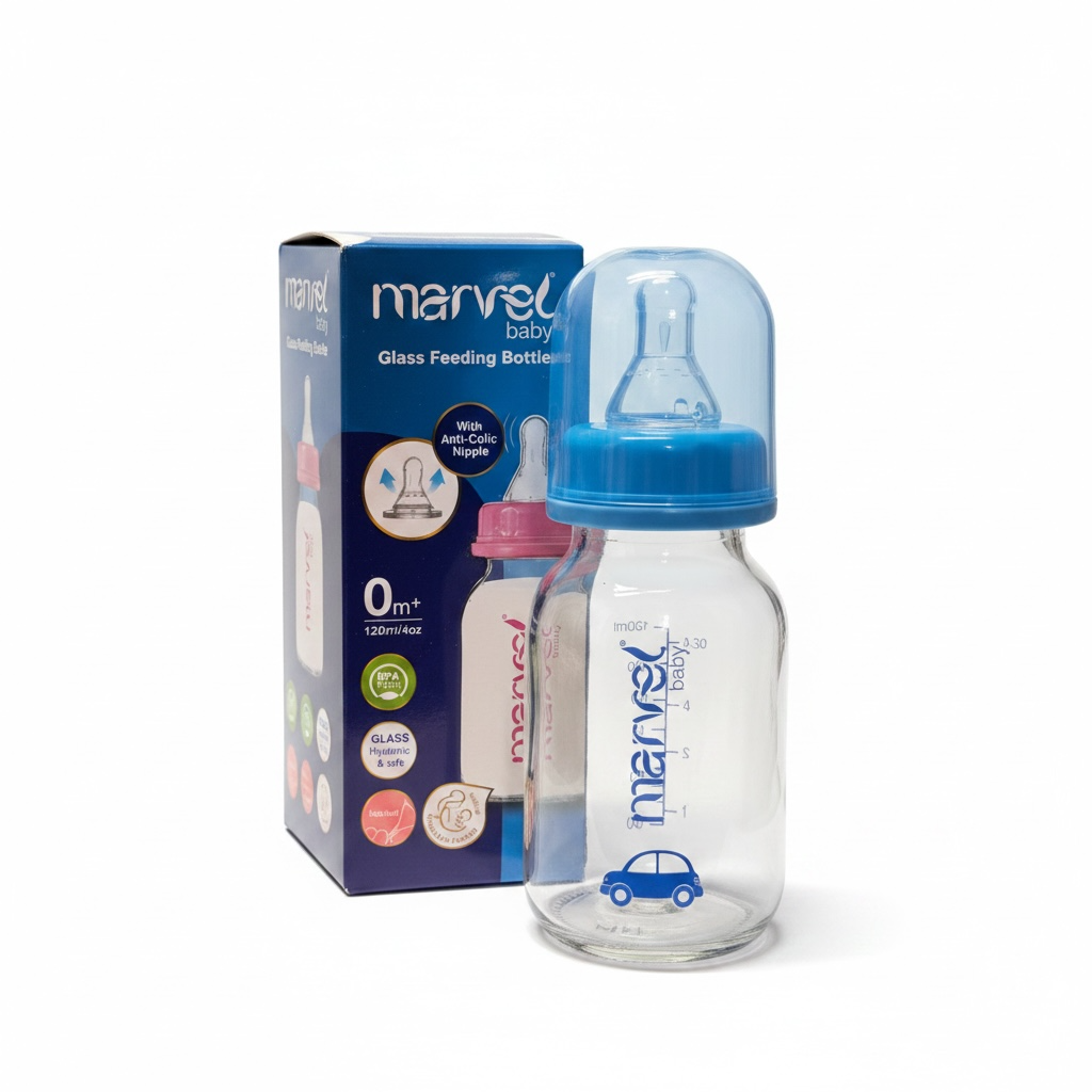 Glass Feeding Bottle 120ml- Marvel