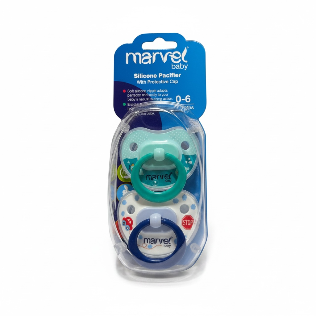 2Pc Silicone Pacifier-with Protective Cap - Marvel