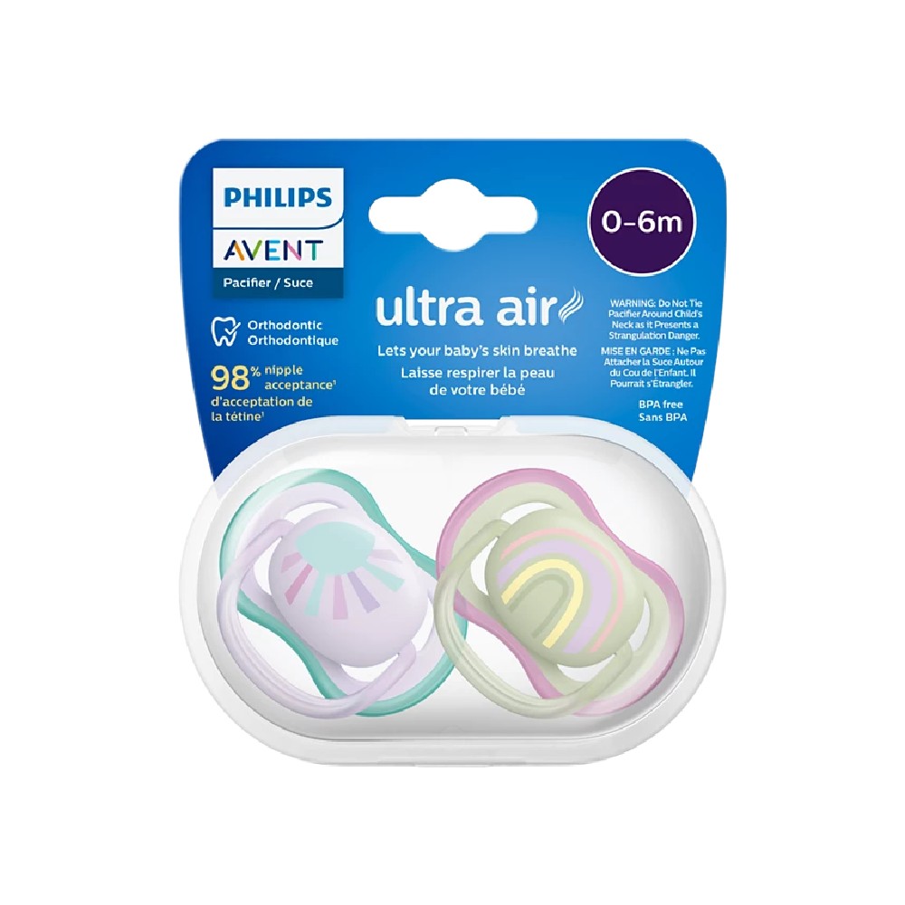 PHILIPS AVENT - Ultra Air Soother 2Pc pack  0-6 Pink/Blue