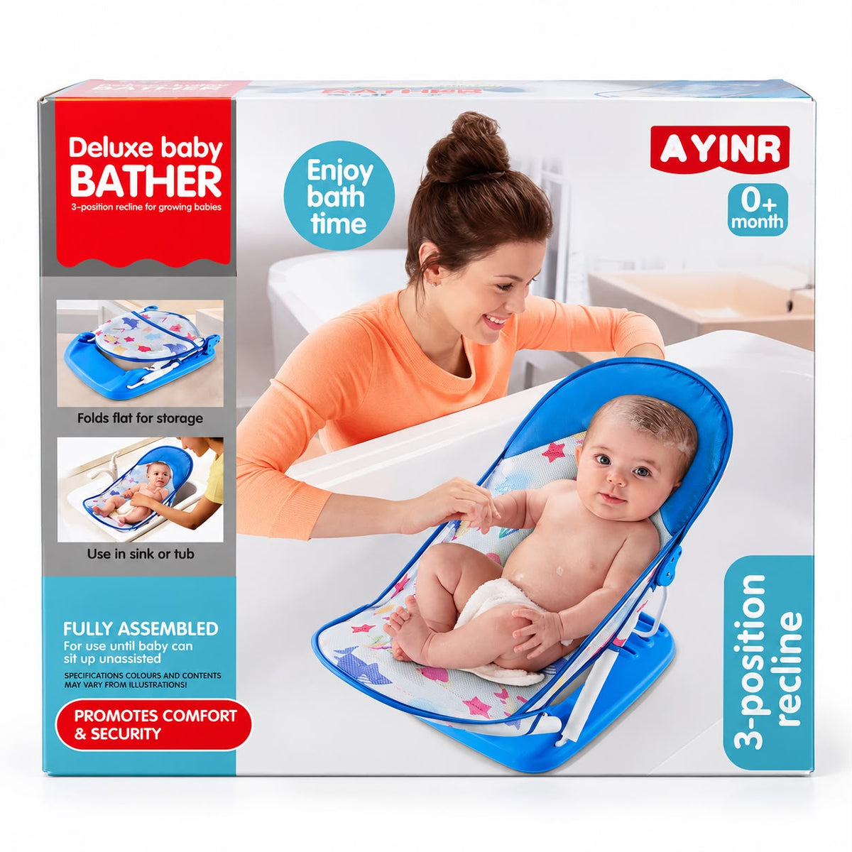 Deluxe baby bather reclining bath seat - blue