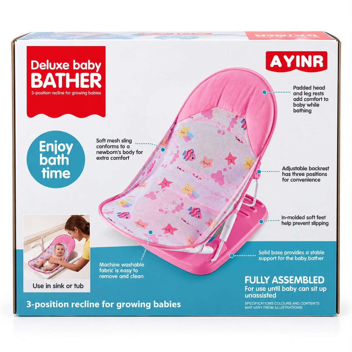 Deluxe baby bather reclining bath seat - pink