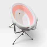Foldable baby bath tub with stand - pink, top view with drain plug