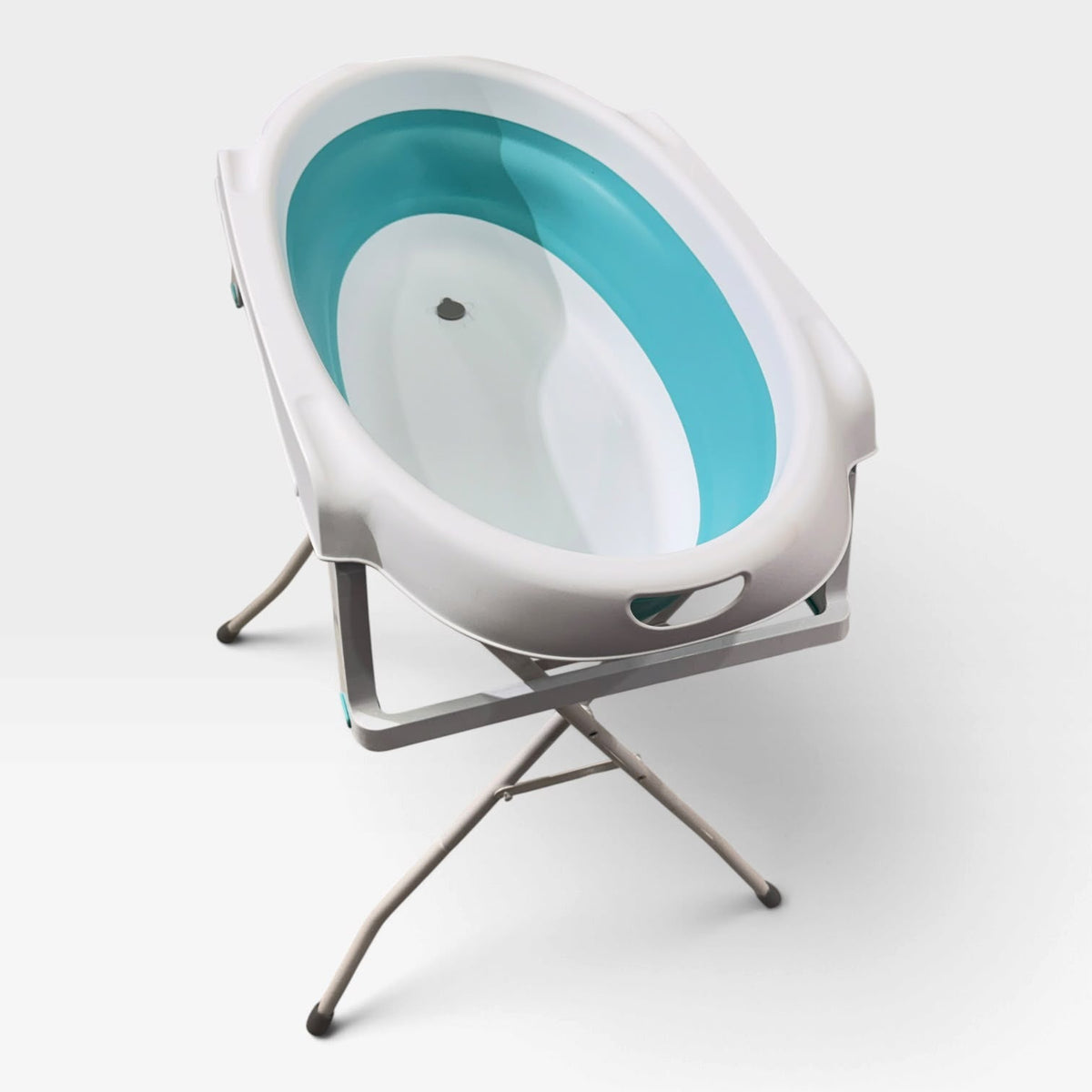 Foldable baby bath tub with stand - teal, top view