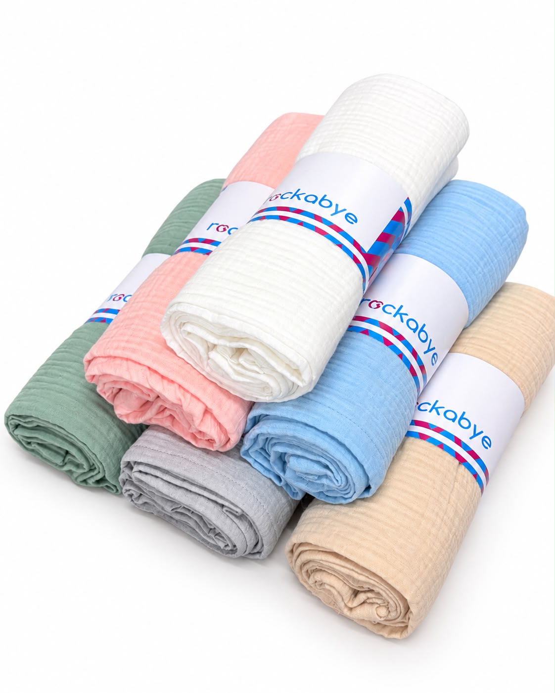 Rockabye double cotton swaddle wraps stacked
