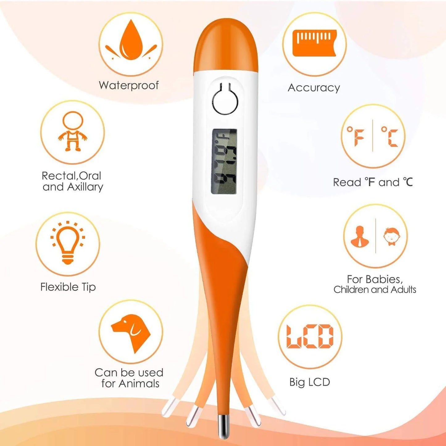 Genial Digital Thermometer High Precision Baby Thermometers A Body Temperature Checker, Thermometer For Adults and Kids - Waterproof, Flexible Tip, Fast and Accurate Reading